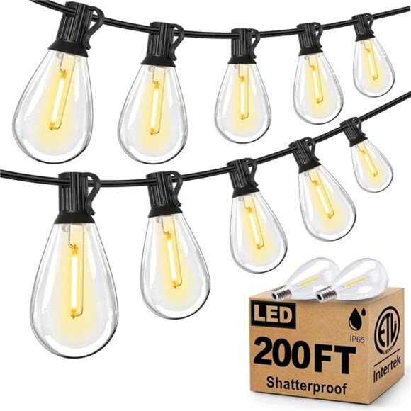 200FT Outdoor String Lights, Ultra Long LED Patio Lights with Shatterproof Bulbs - Picture 1 of 7
